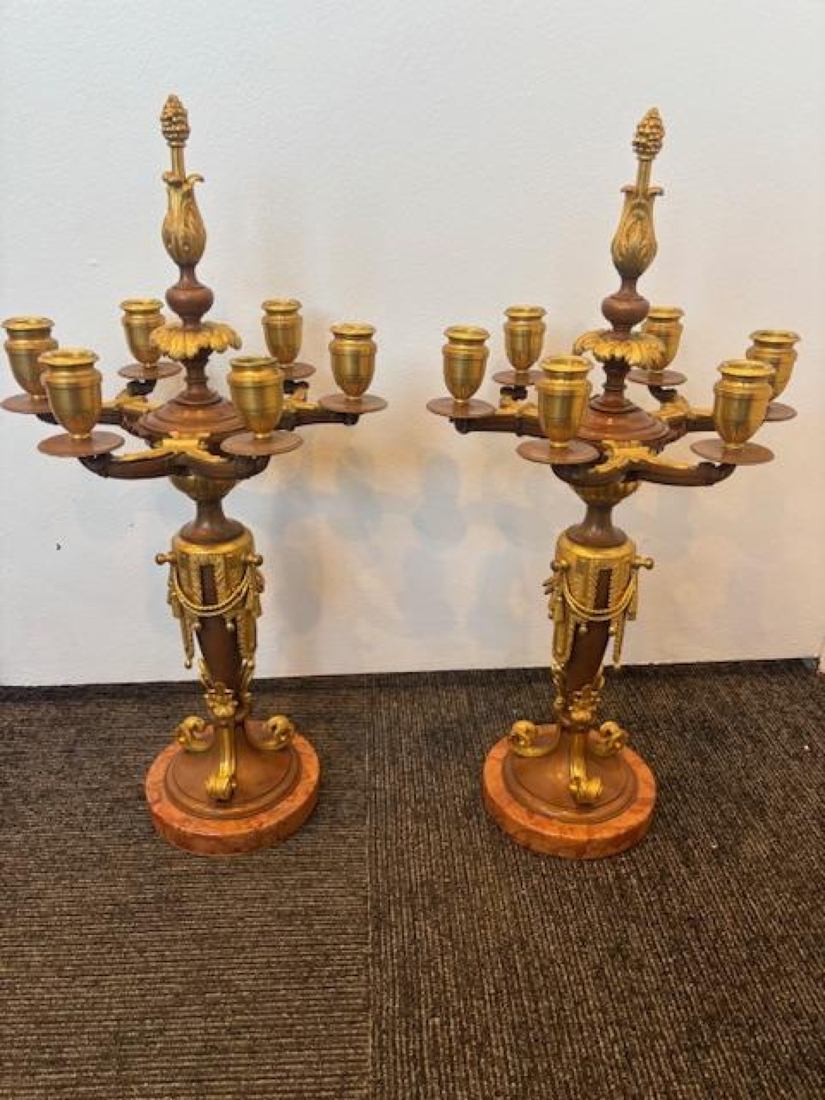French victorian brown and gilt bronze 6 arm candelabra